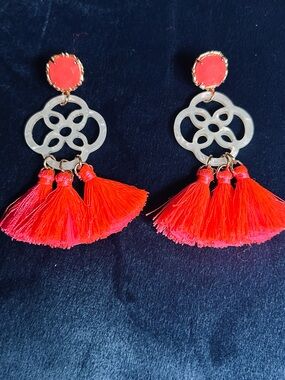 Lilly Pulitzer Pink Tassel Statement Earrings Resort Boho Glam